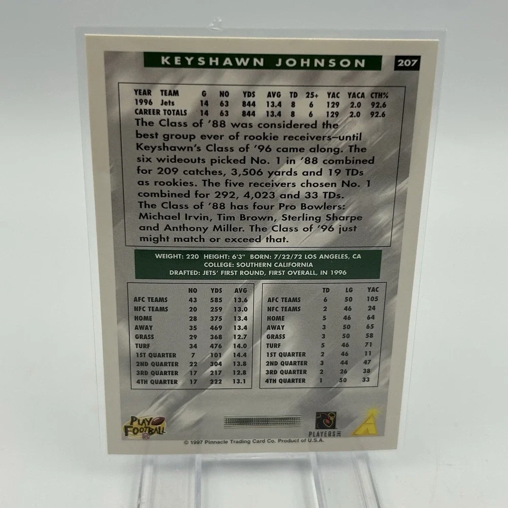 1997 Pinnacle Score #207 Keyshawn Johnson New‎ York Jets B1493